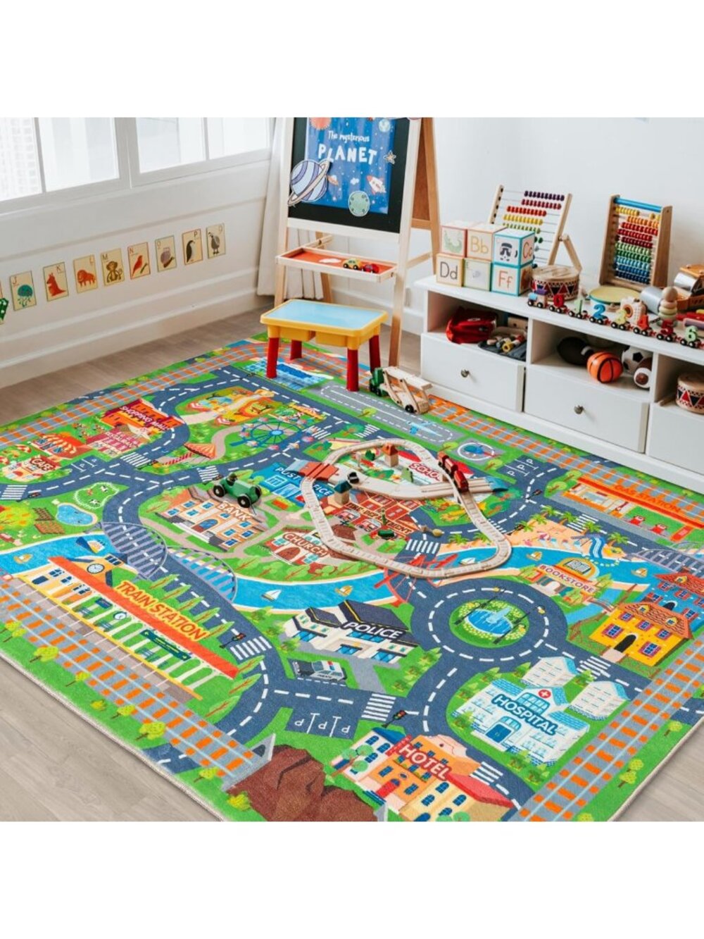 Kids Play Mat for Toy Cars, Non-Slip Washable Road Traffic Carpet, 3'x4' Race